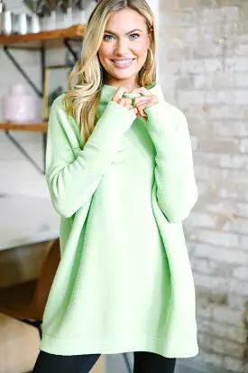 Slouchy Pistachio Green Mock Neck Tunic