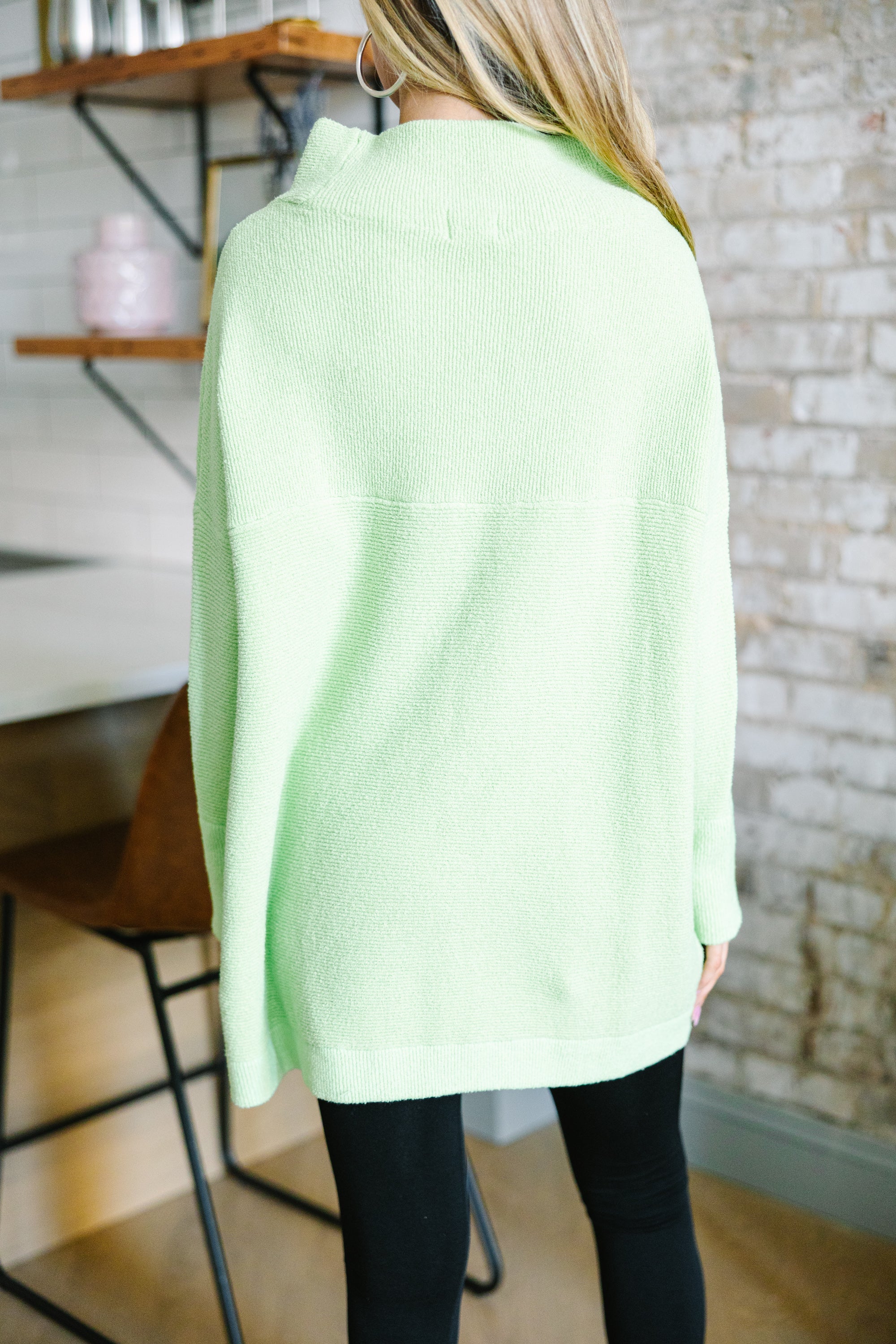 Slouchy Pistachio Green Mock Neck Tunic