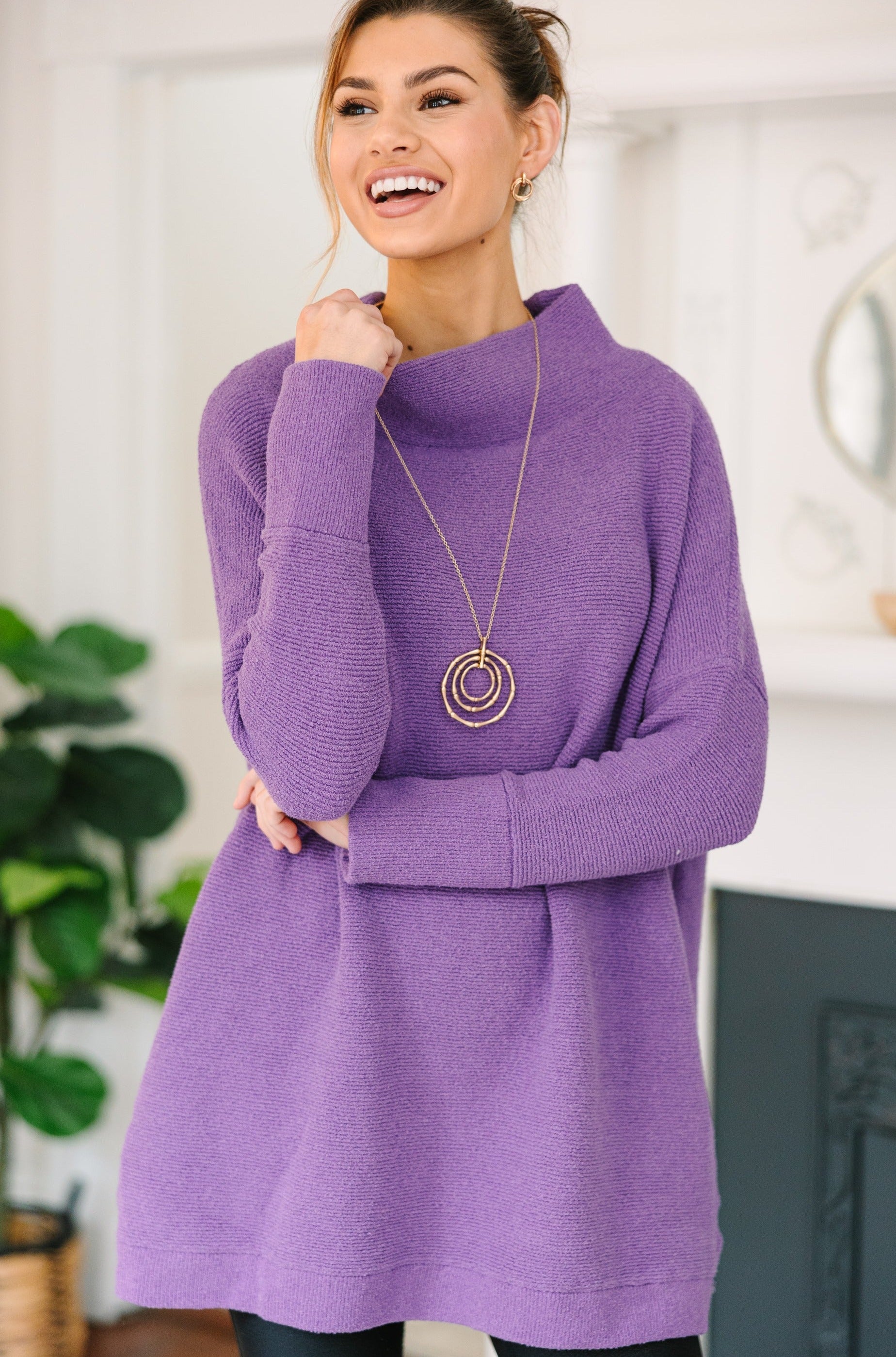 Slouchy Purple Mock Neck Tunic