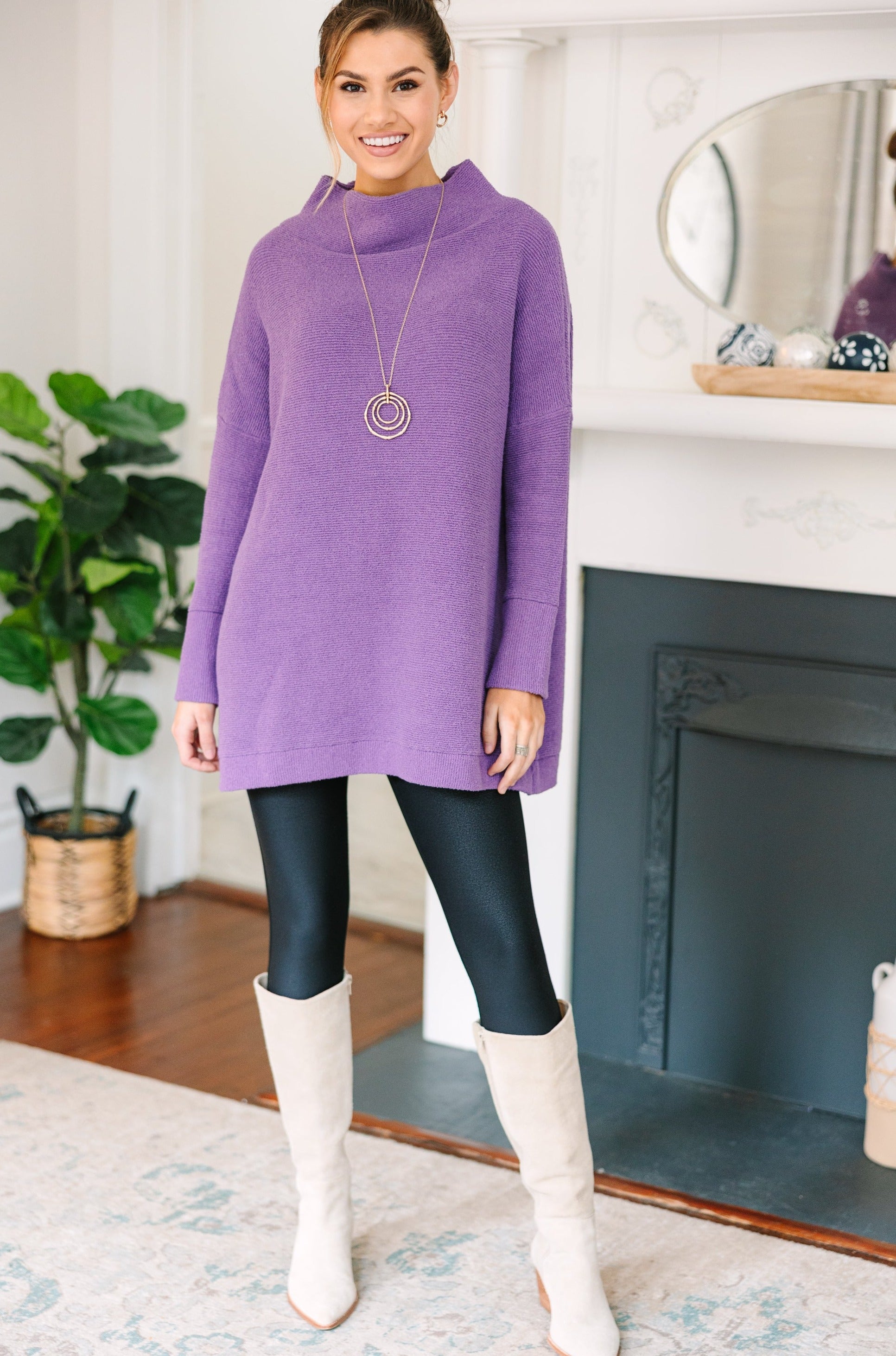 Slouchy Purple Mock Neck Tunic