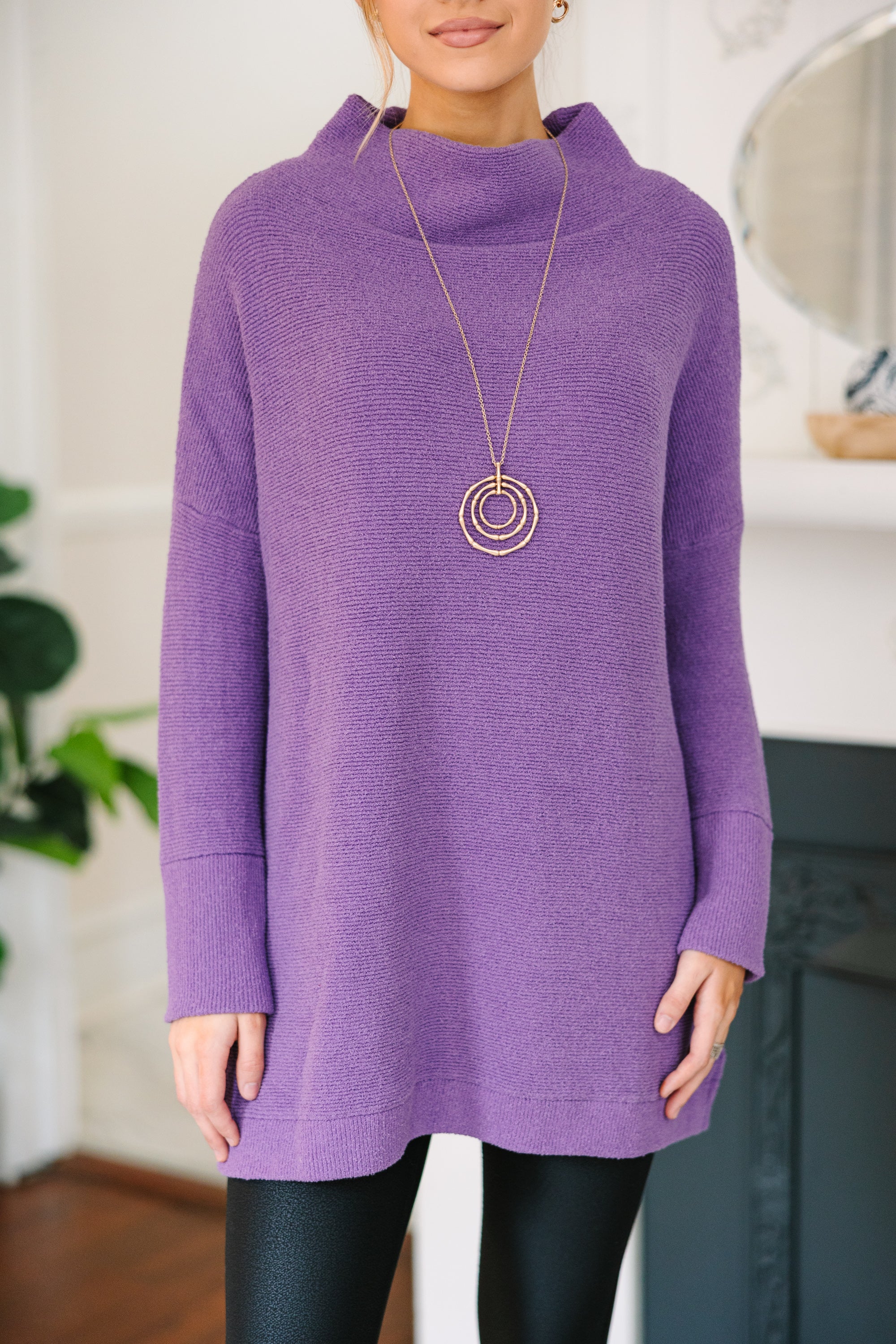 Slouchy Purple Mock Neck Tunic