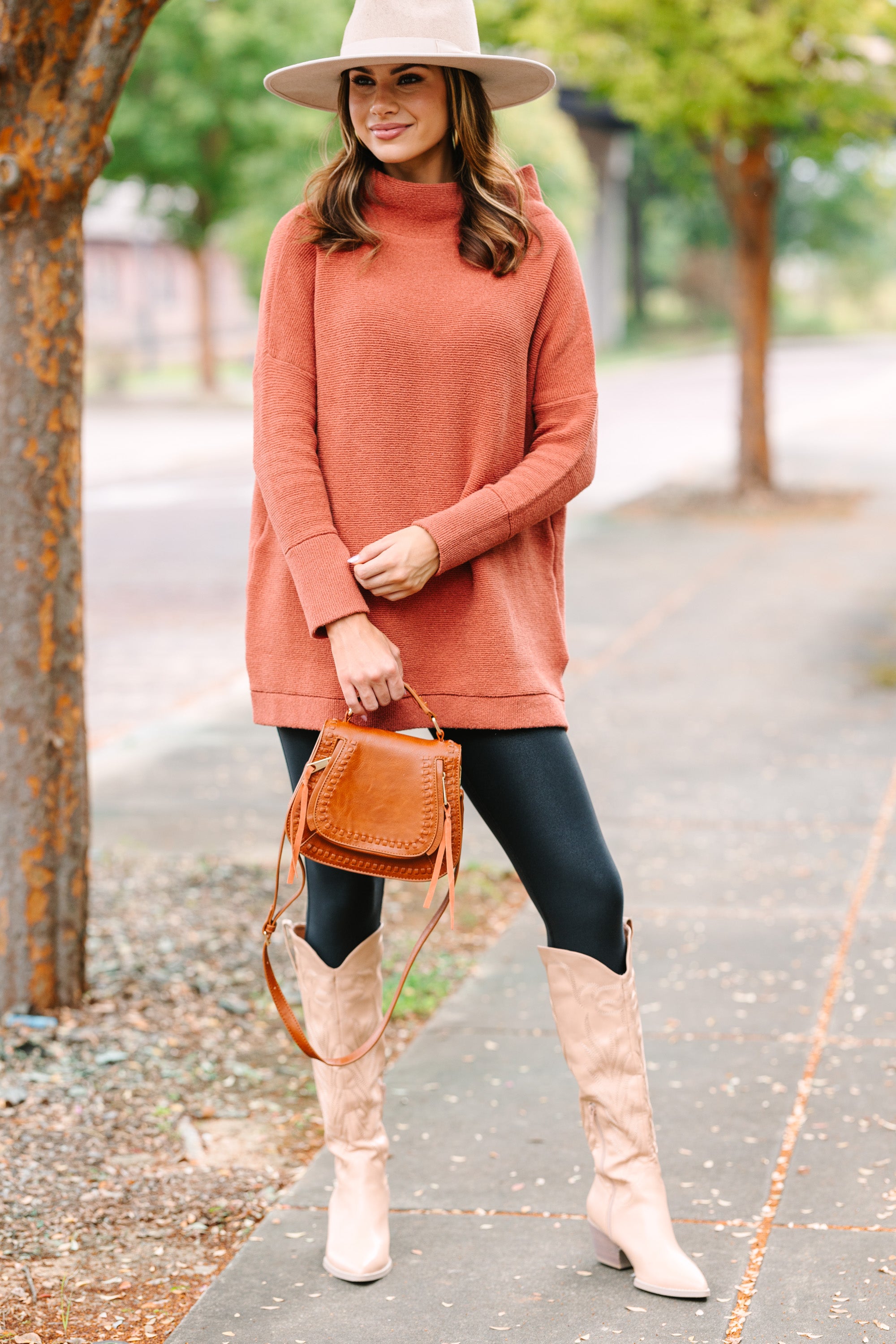 Slouchy Rust Orange Mock Neck Tunic