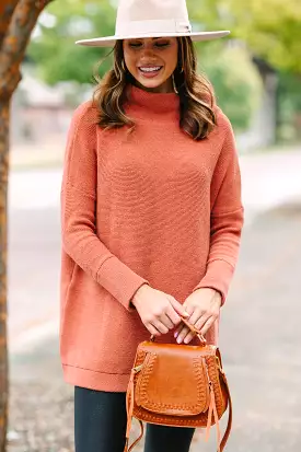 Slouchy Rust Orange Mock Neck Tunic