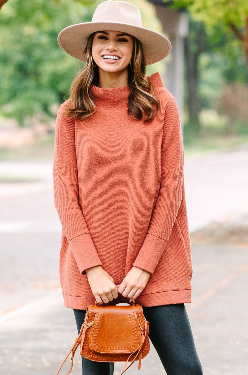 Slouchy Rust Orange Mock Neck Tunic