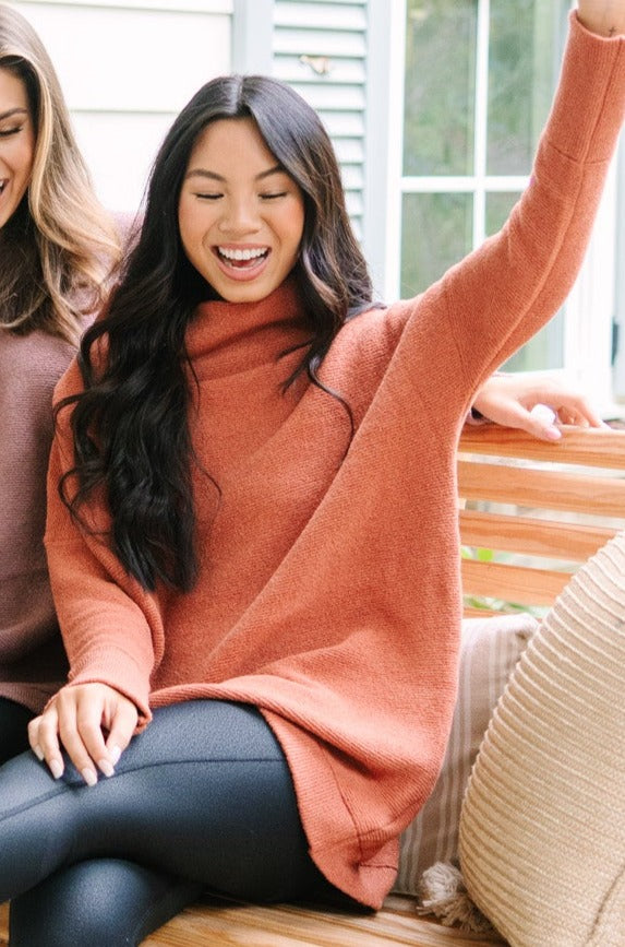 Slouchy Rust Orange Mock Neck Tunic