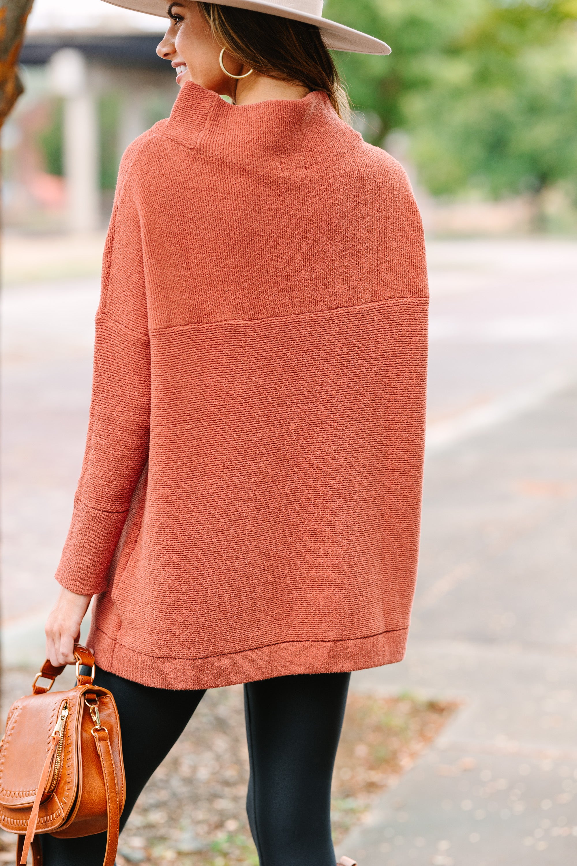 Slouchy Rust Orange Mock Neck Tunic