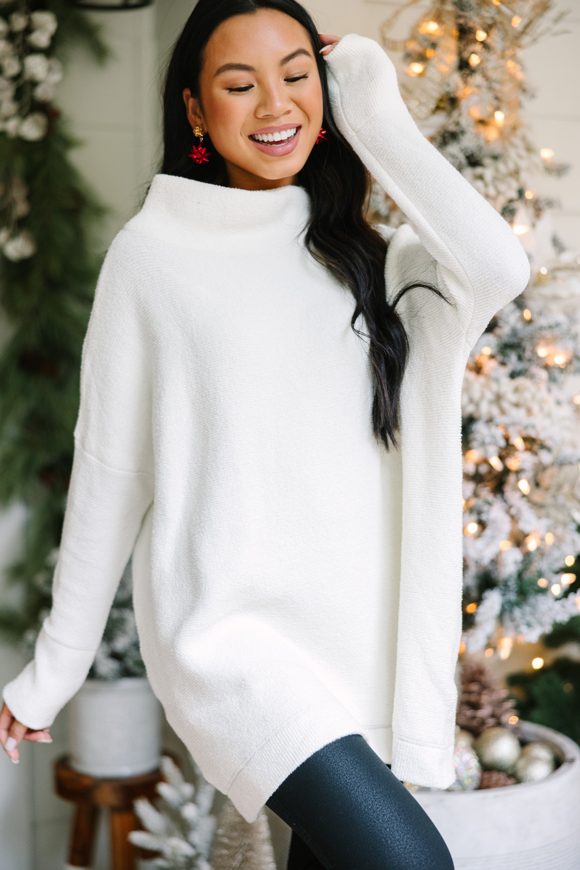 Slouchy White Mock Neck Tunic - Bestseller, Affordable, Comfortable, Stylish