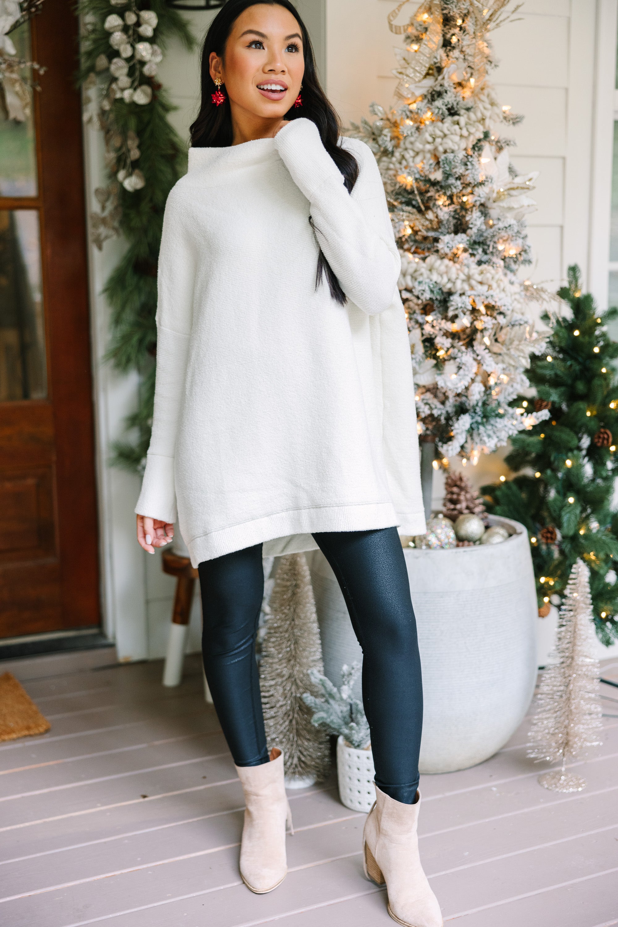 Slouchy White Mock Neck Tunic - Bestseller, Affordable, Comfortable, Stylish