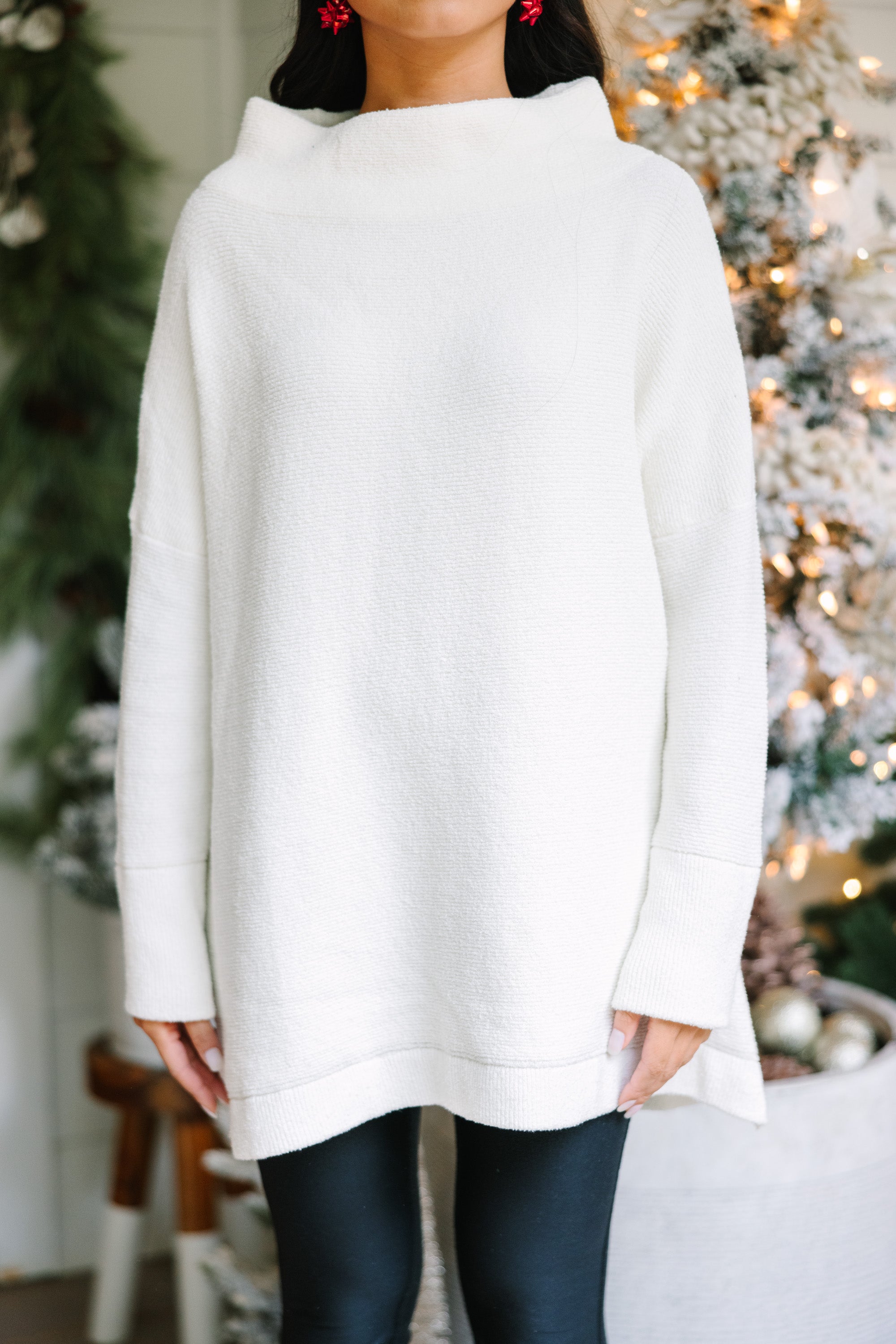 Slouchy White Mock Neck Tunic - Bestseller, Affordable, Comfortable, Stylish