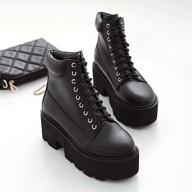 Square Heels Lace-up Platform Boots