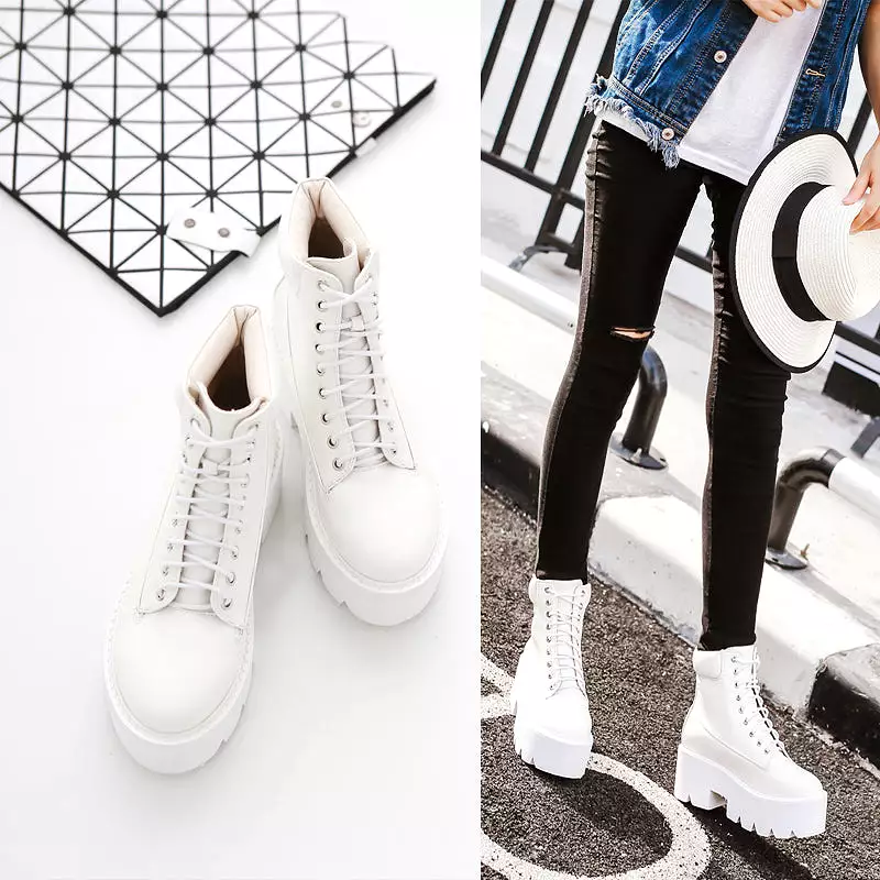 Square Heels Lace-up Platform Boots