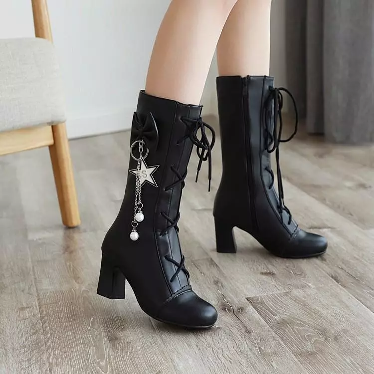 Star Heel Boots AD12547 - Women's High Heeled Star Boots in Black