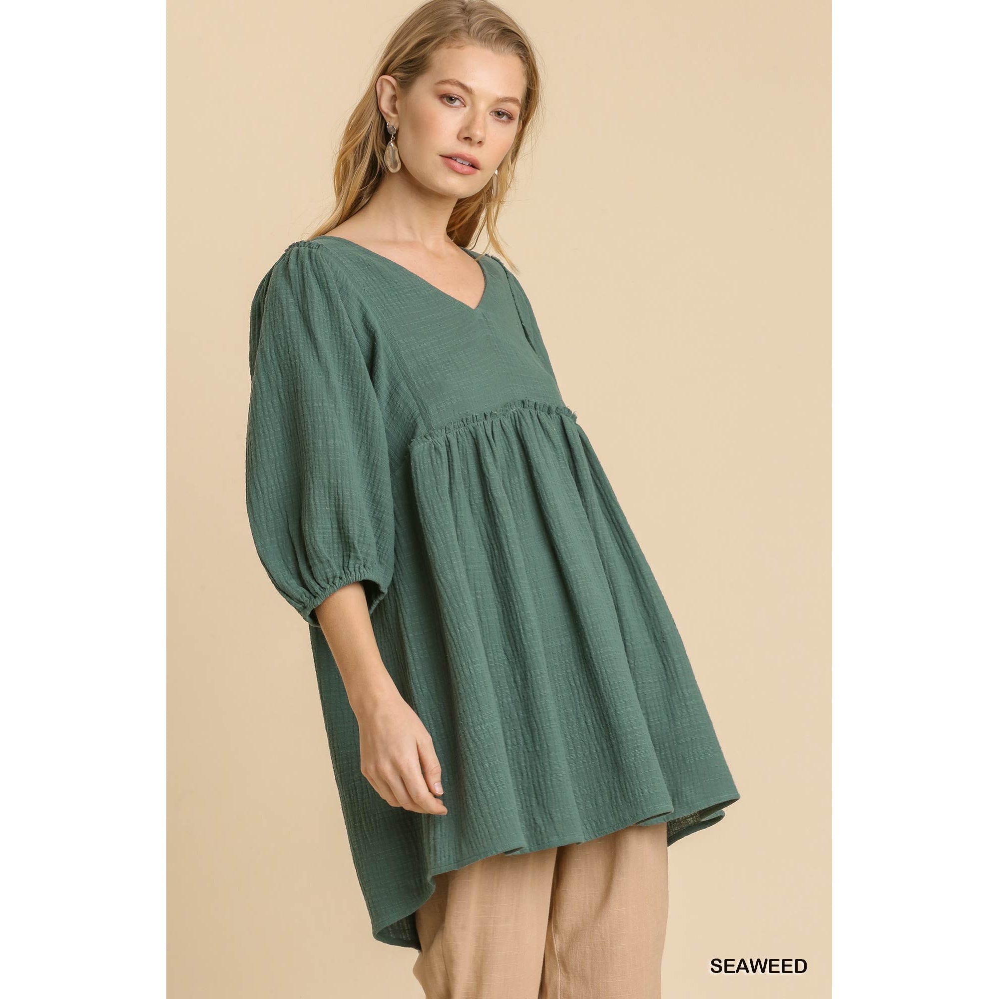 Strappy Linen Tunic Dress with Frayed Trim