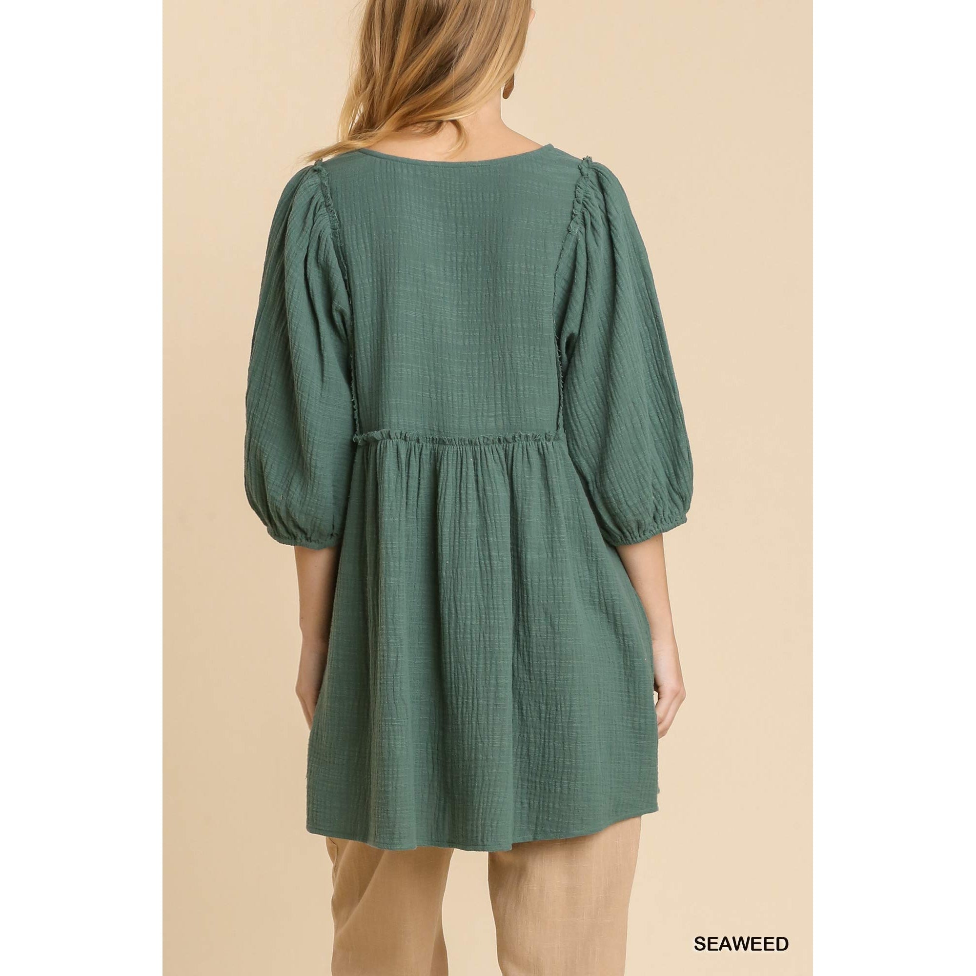 Strappy Linen Tunic Dress with Frayed Trim