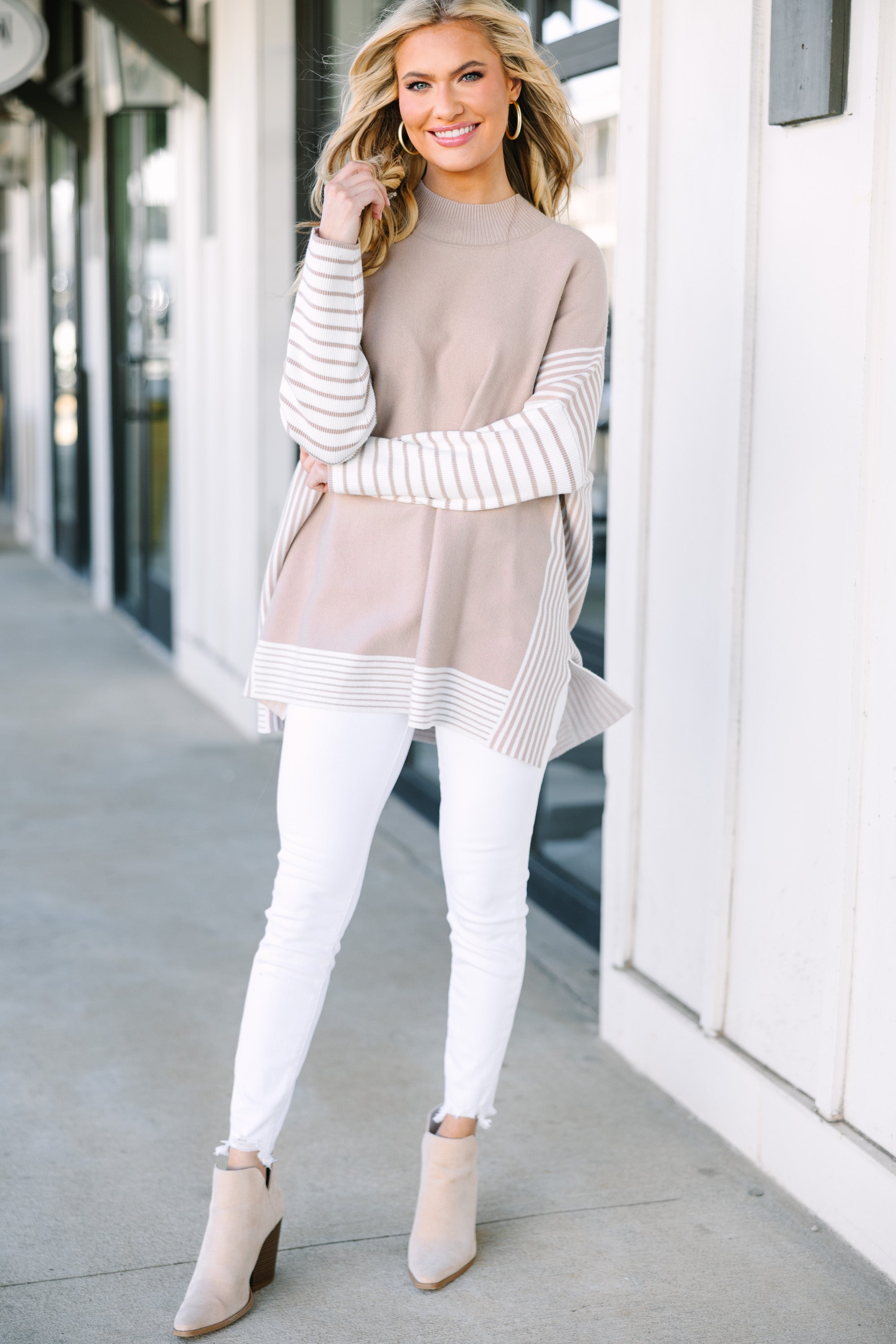 Taupe Brown Striped Tunic