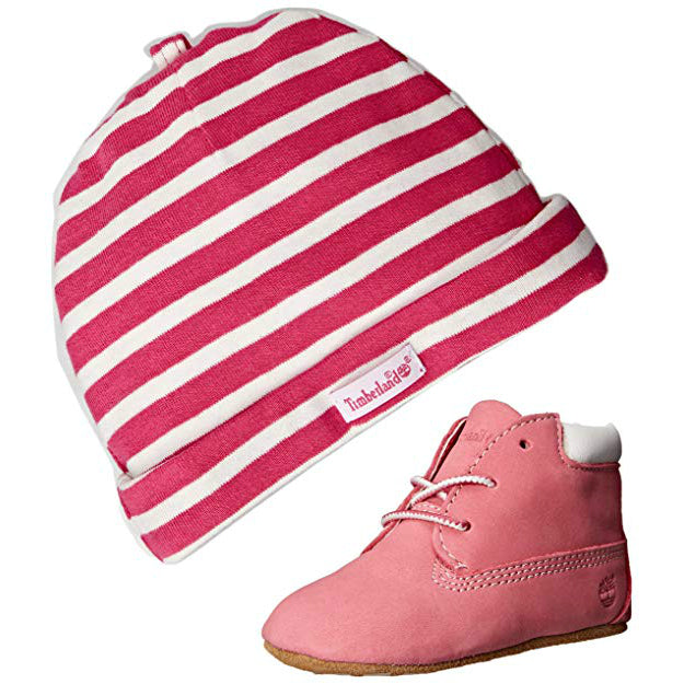 Timberland Pink Baby Booties and Hat