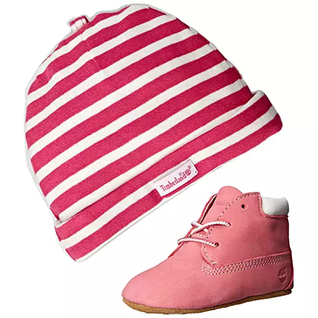 Timberland Pink Baby Booties and Hat