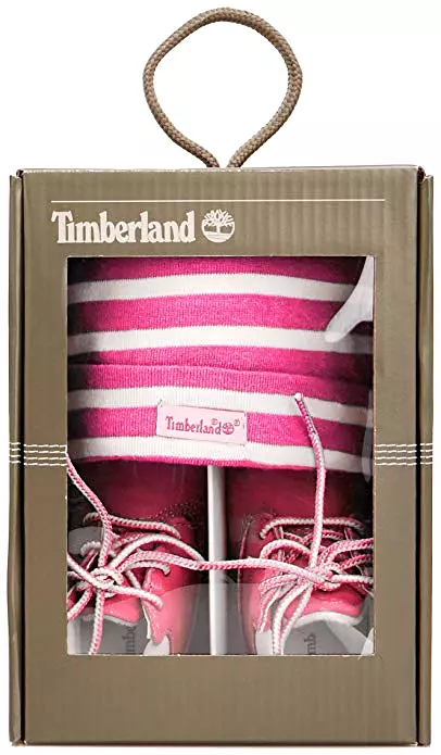 Timberland Pink Baby Booties and Hat