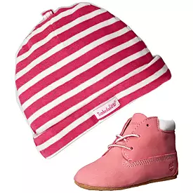 Timberland Pink Crib Booties and Hat