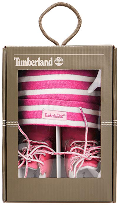 Timberland Pink Crib Booties and Hat