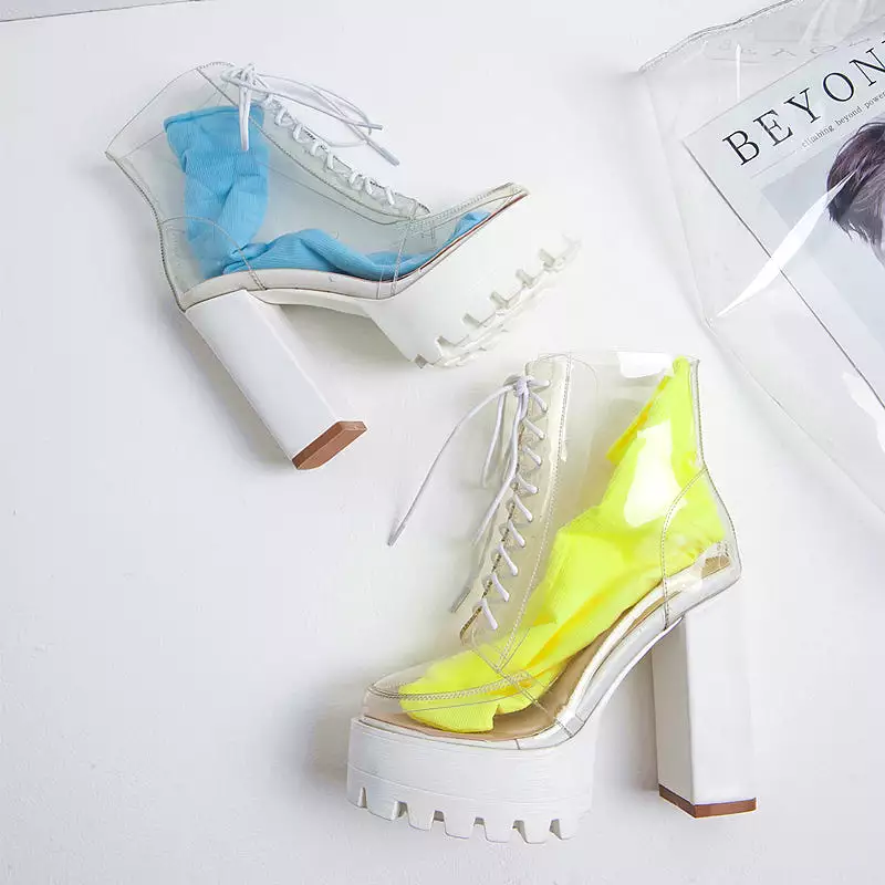 Transparent High-heeled Platform Boots for Sale