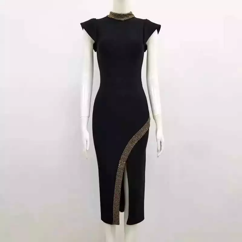 Turtleneck Midi Black Bodycon Dress