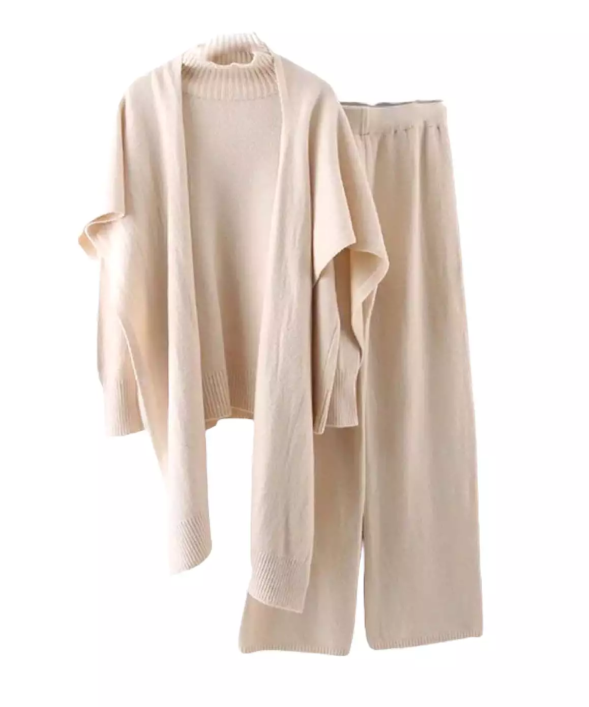 Turtleneck Sweater Shawl Pants Knit Set