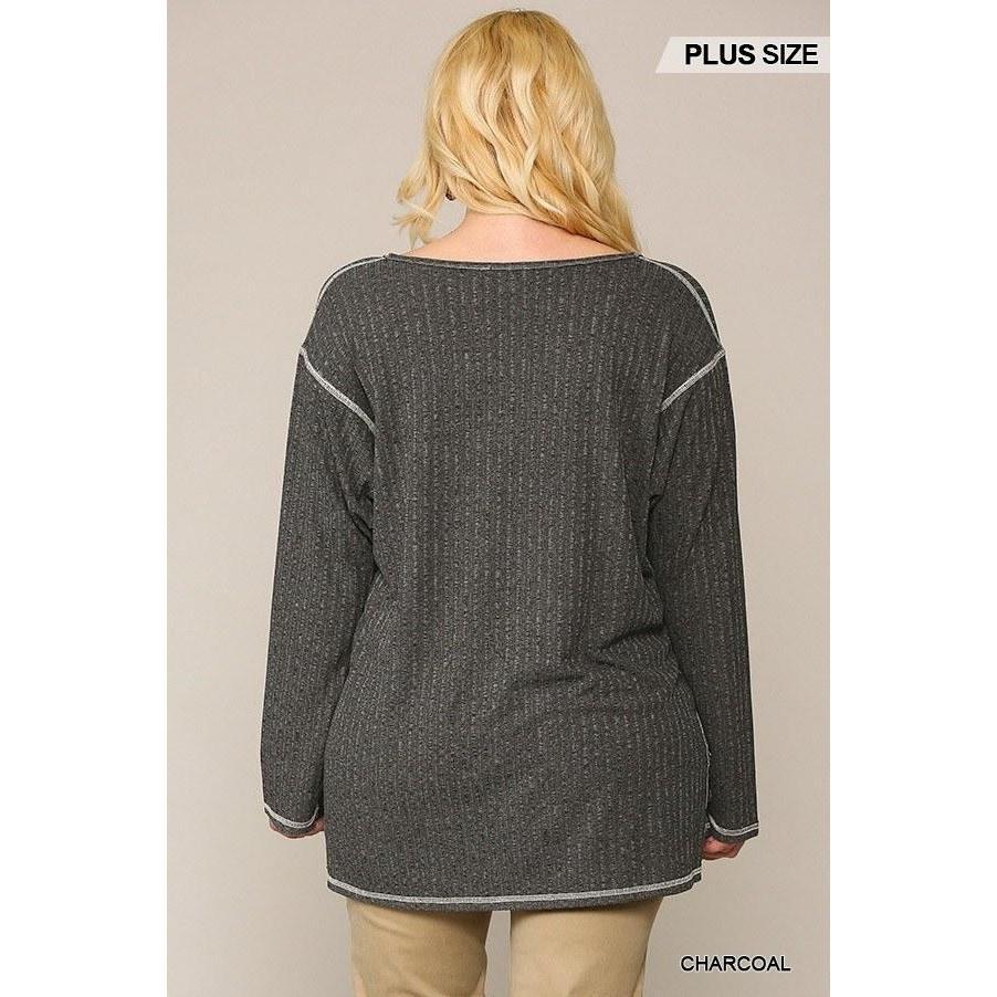 Two-tone Ribbed Tunic Top Side Slits