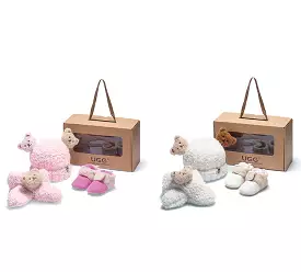 UGG Australian Shepherd Baby Booties Set with Shearling Bear Beanie and Scarf for Gifting