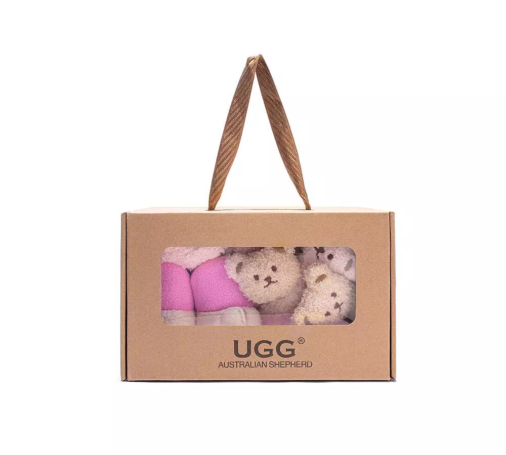 UGG Australian Shepherd Baby Booties Set with Shearling Bear Beanie and Scarf for Gifting