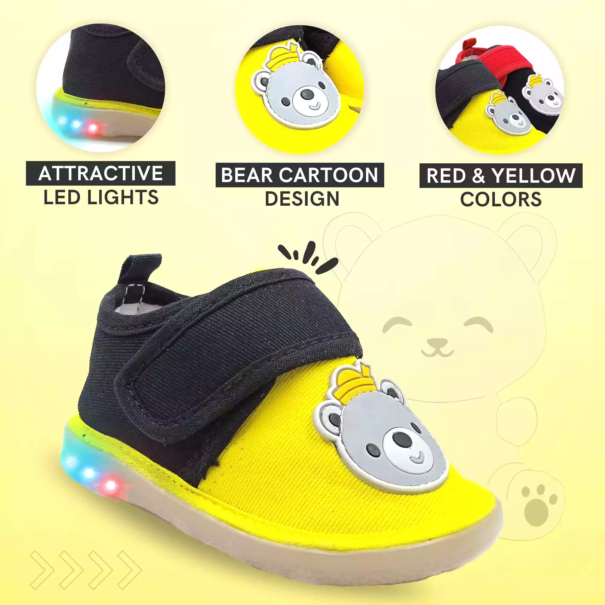 Urbanfeet LED Light Shoes for Baby Boys & Girls | 12-24 Months | Attractive King Bear Design