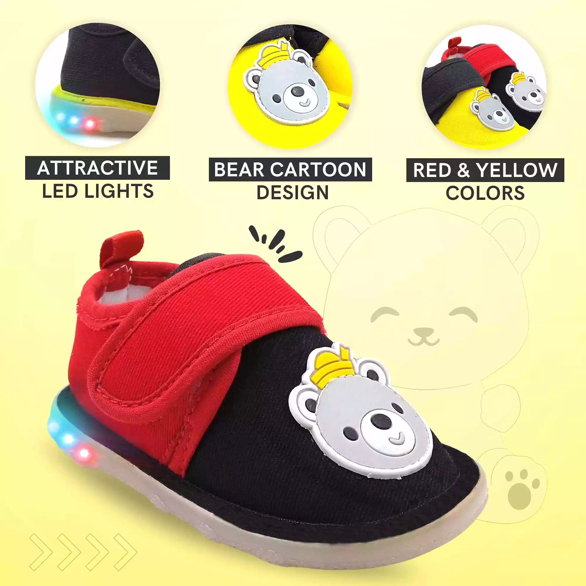 Urbanfeet LED Light Shoes for Baby Boys & Girls | 12-24 Months | Attractive King Bear Design