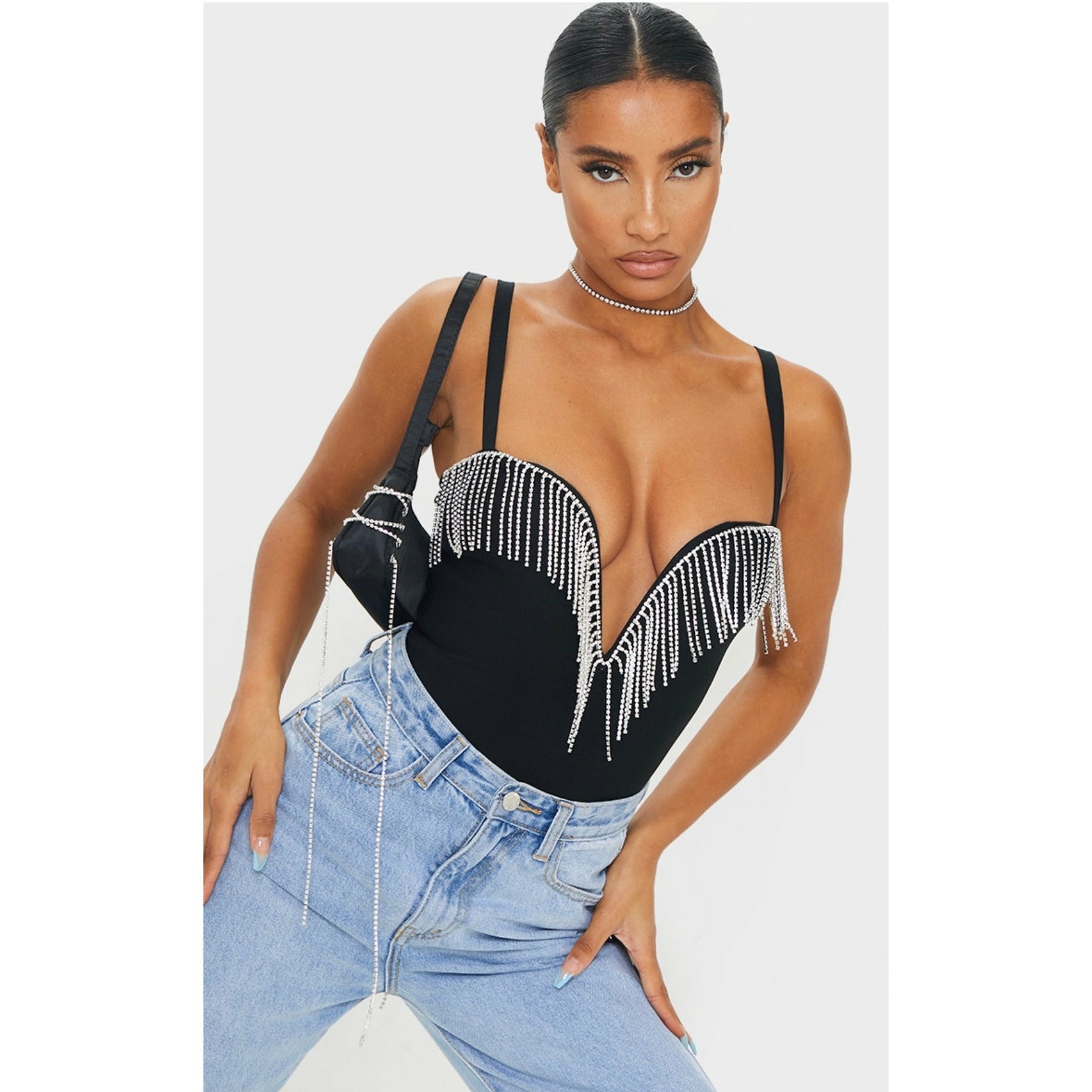 V-Neck Fringe Bodysuit