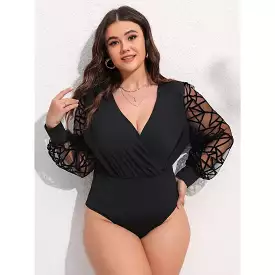 V-Neck Long Sleeve Mesh Bodysuit