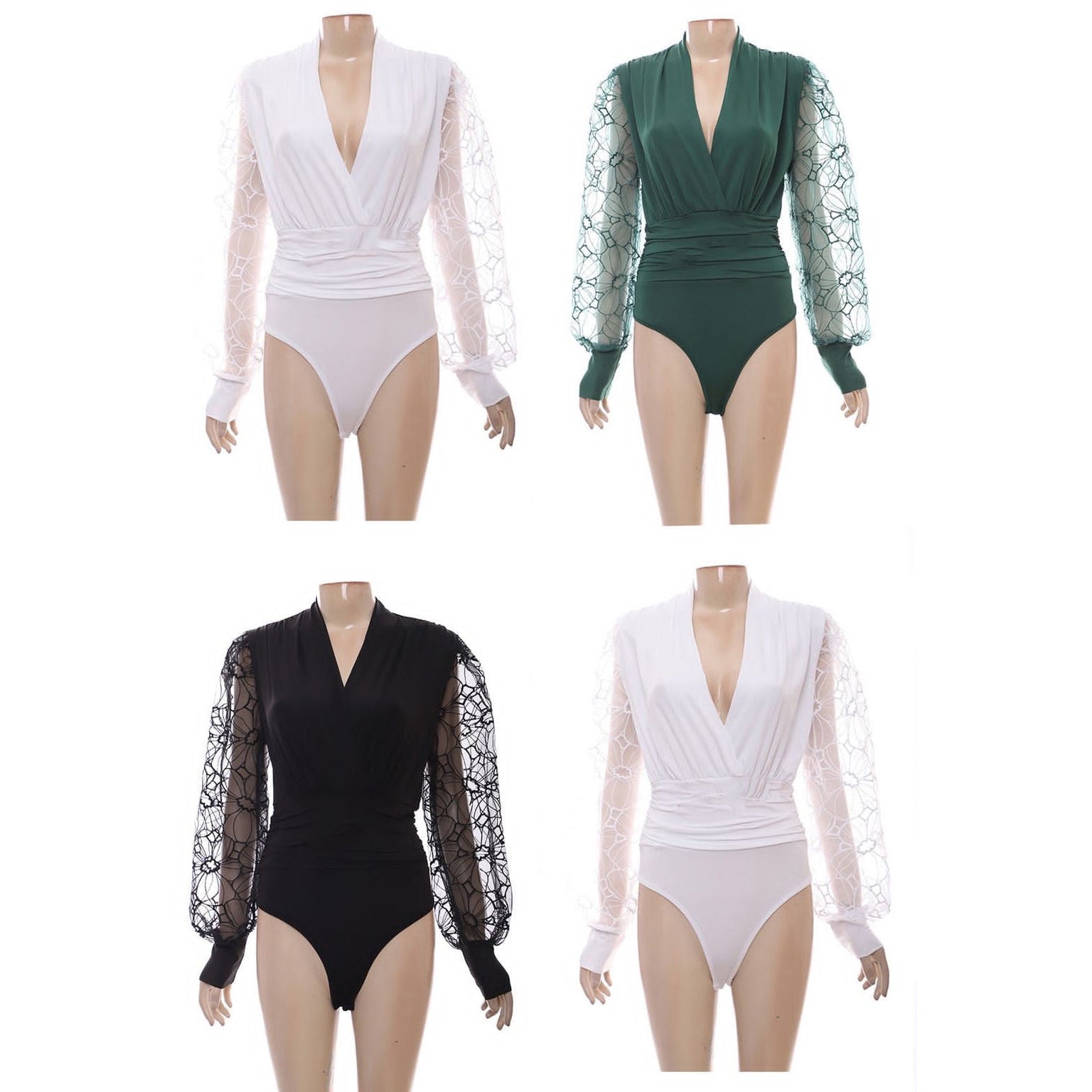 V-Neck Long Sleeve Mesh Bodysuit