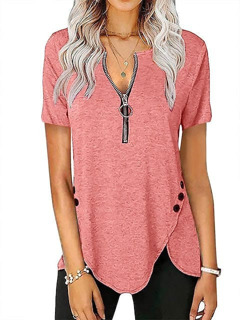 V-Neck Zippered Tunic Blouse