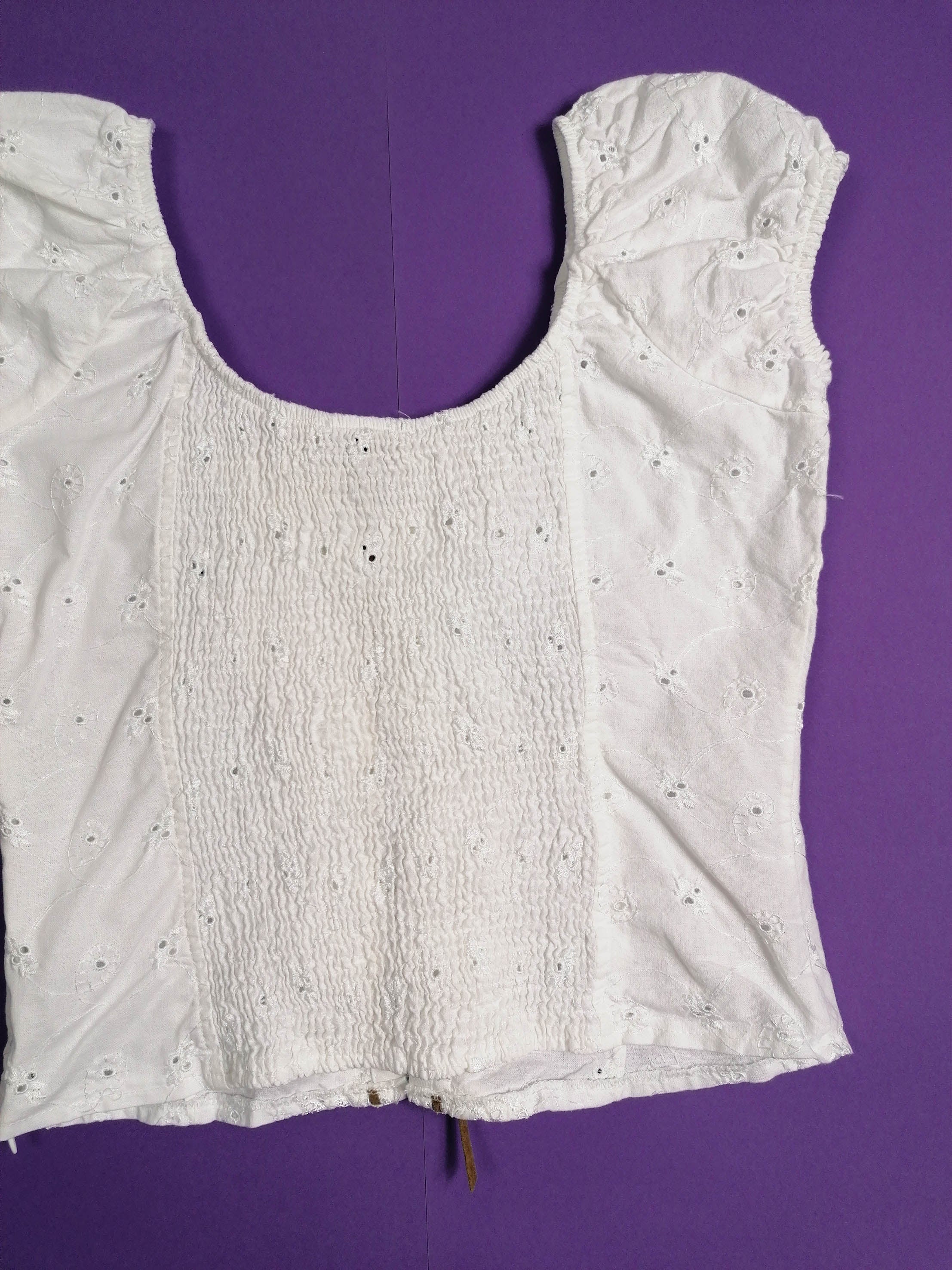 Vintage white cotton-lace top, off-the shoulder, size XS-S - $XX