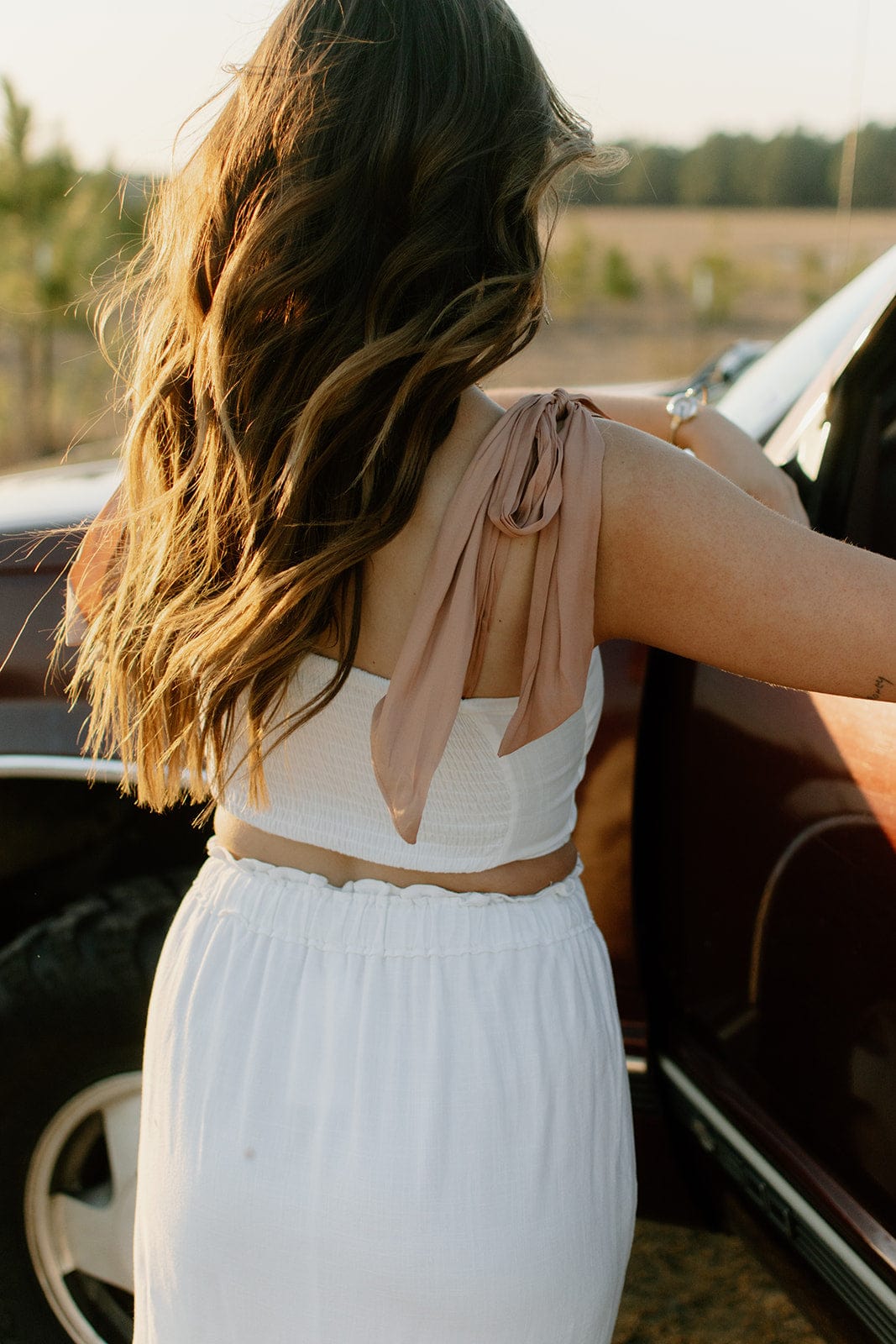 White Lace-Up Shoulder Crop Top