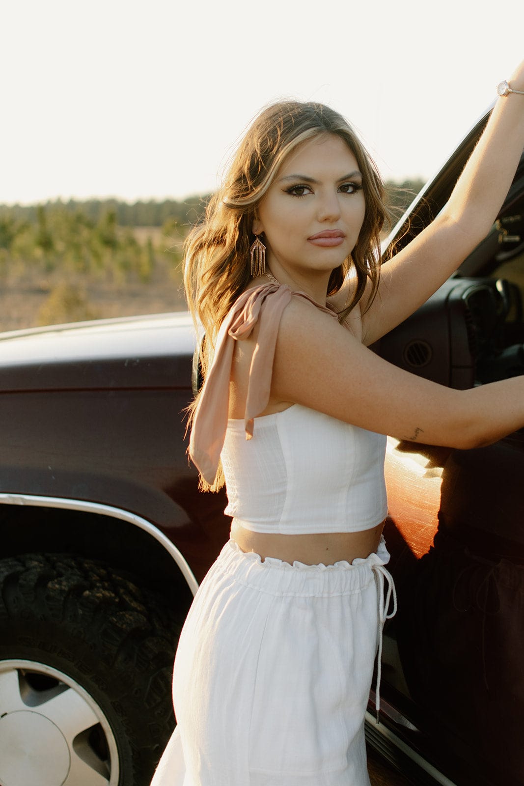 White Lace-Up Shoulder Crop Top