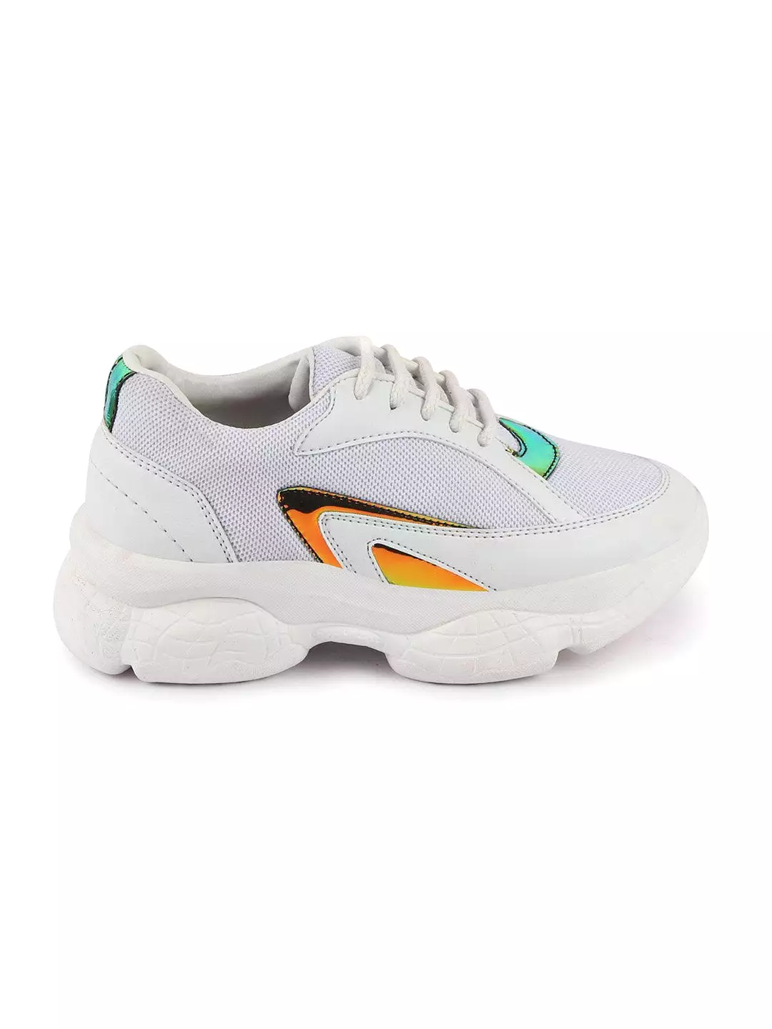 White Women's Running Shoes with Lace Up for Sports & Outdoors.