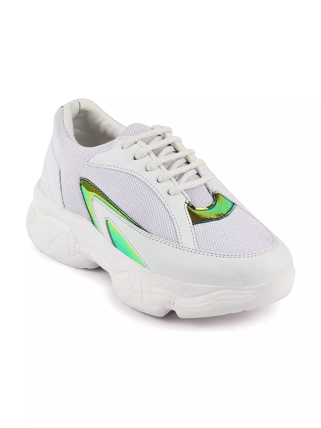 White Women's Running Shoes with Lace Up for Sports & Outdoors.