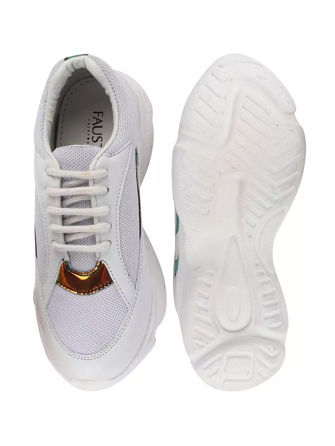 White Women's Running Shoes with Lace Up for Sports & Outdoors.