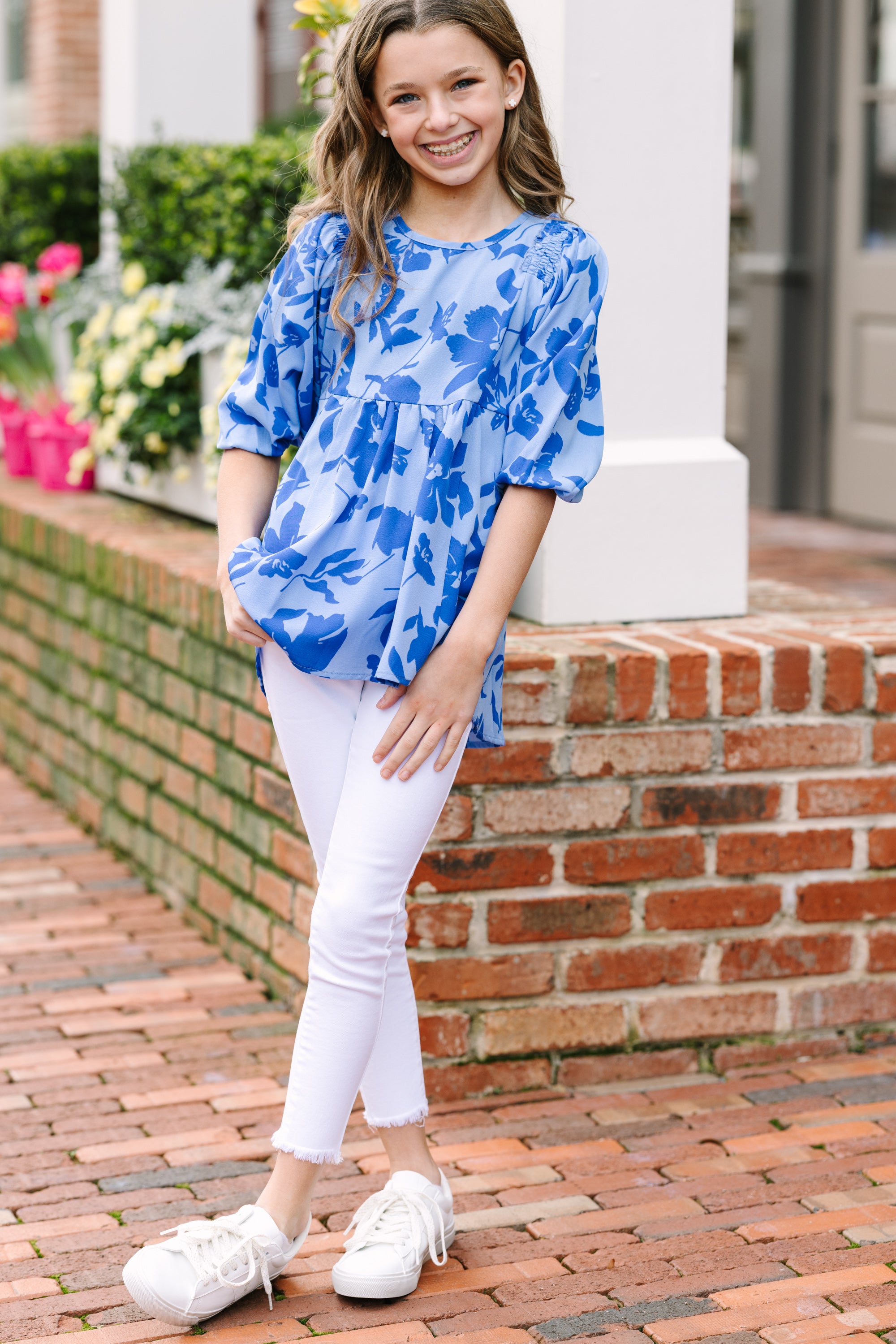 Wild Periwinkle Blue Floral Tunic for Girls