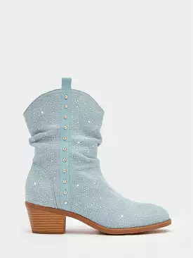 Women Studded Faux Suede Fashion Boots, Baby Blue Slouchy Outdoor Boots