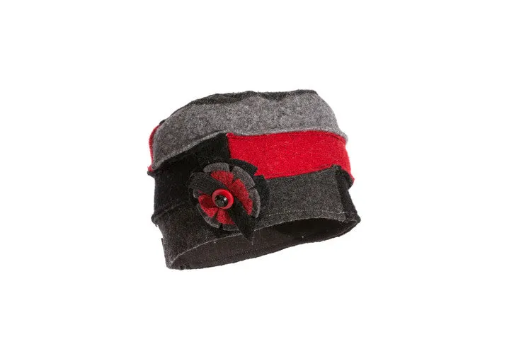 Wool Cloche Hat in Red, Black and Grey