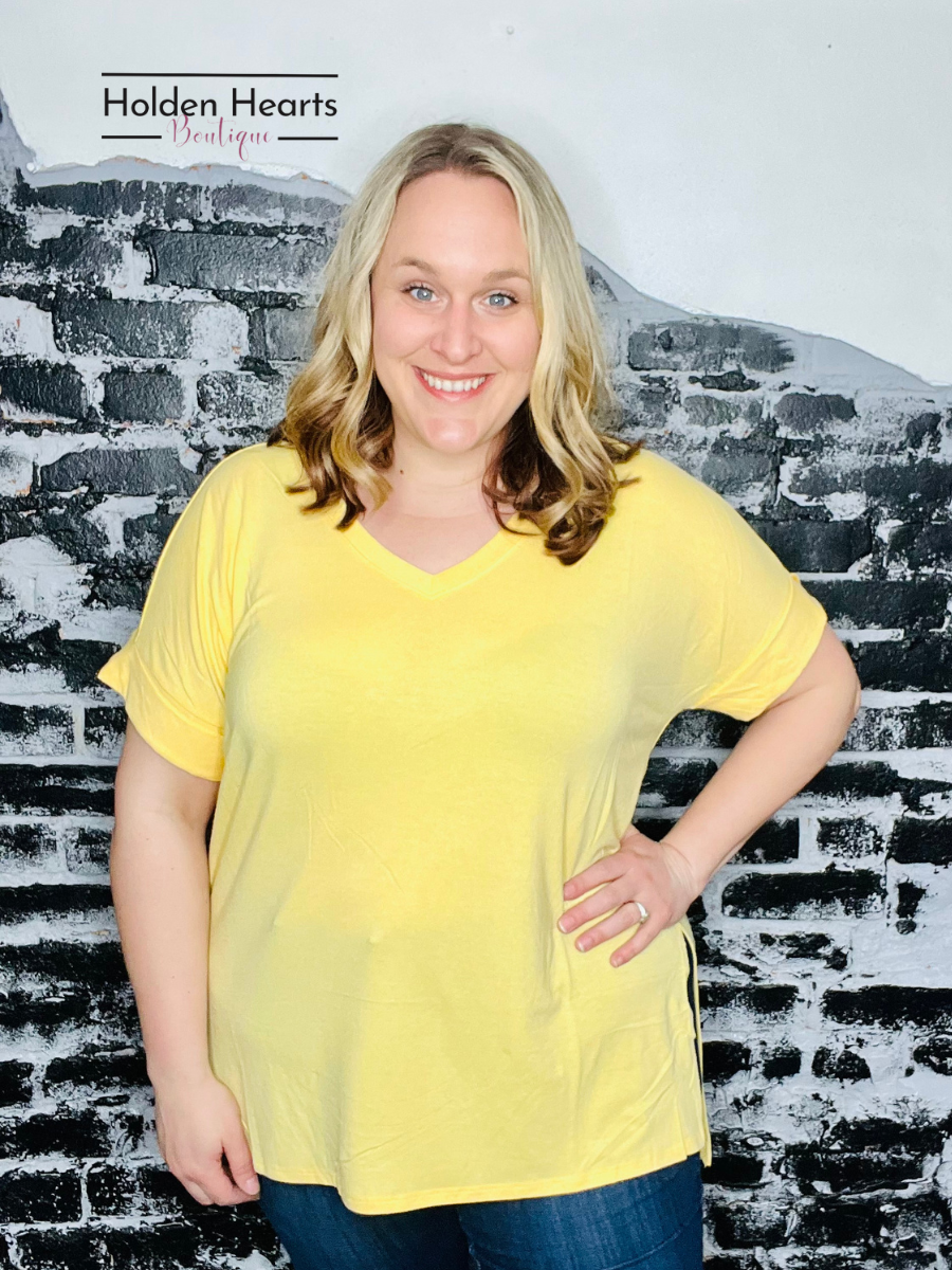 Yellow V-Neck Tunic Top with Flowy Design