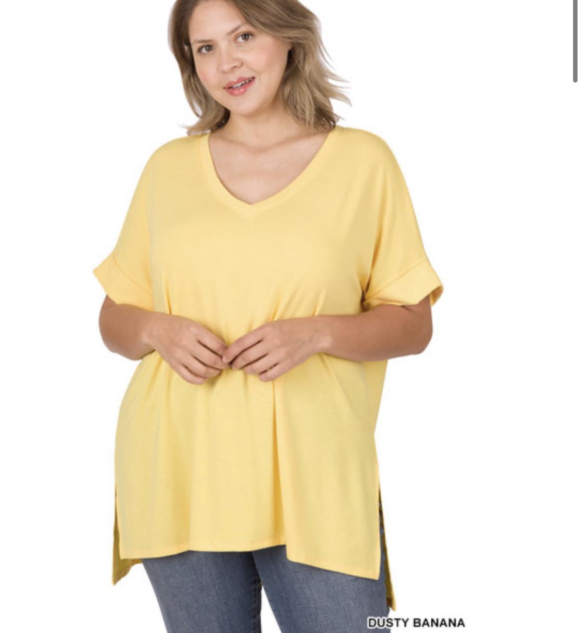 Yellow V-Neck Tunic Top with Flowy Design