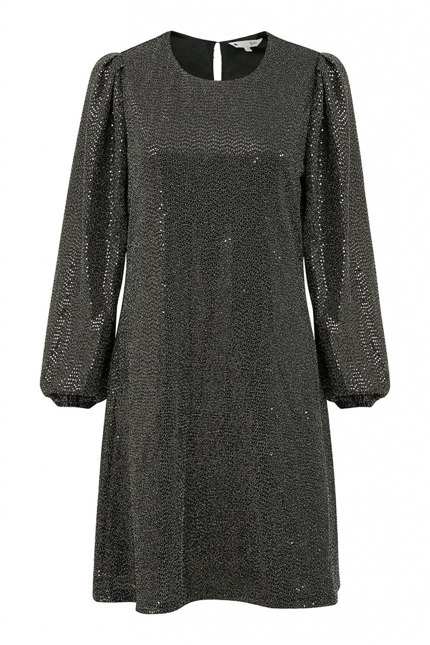 Yumi black sequin tunic dress with long sleeves.