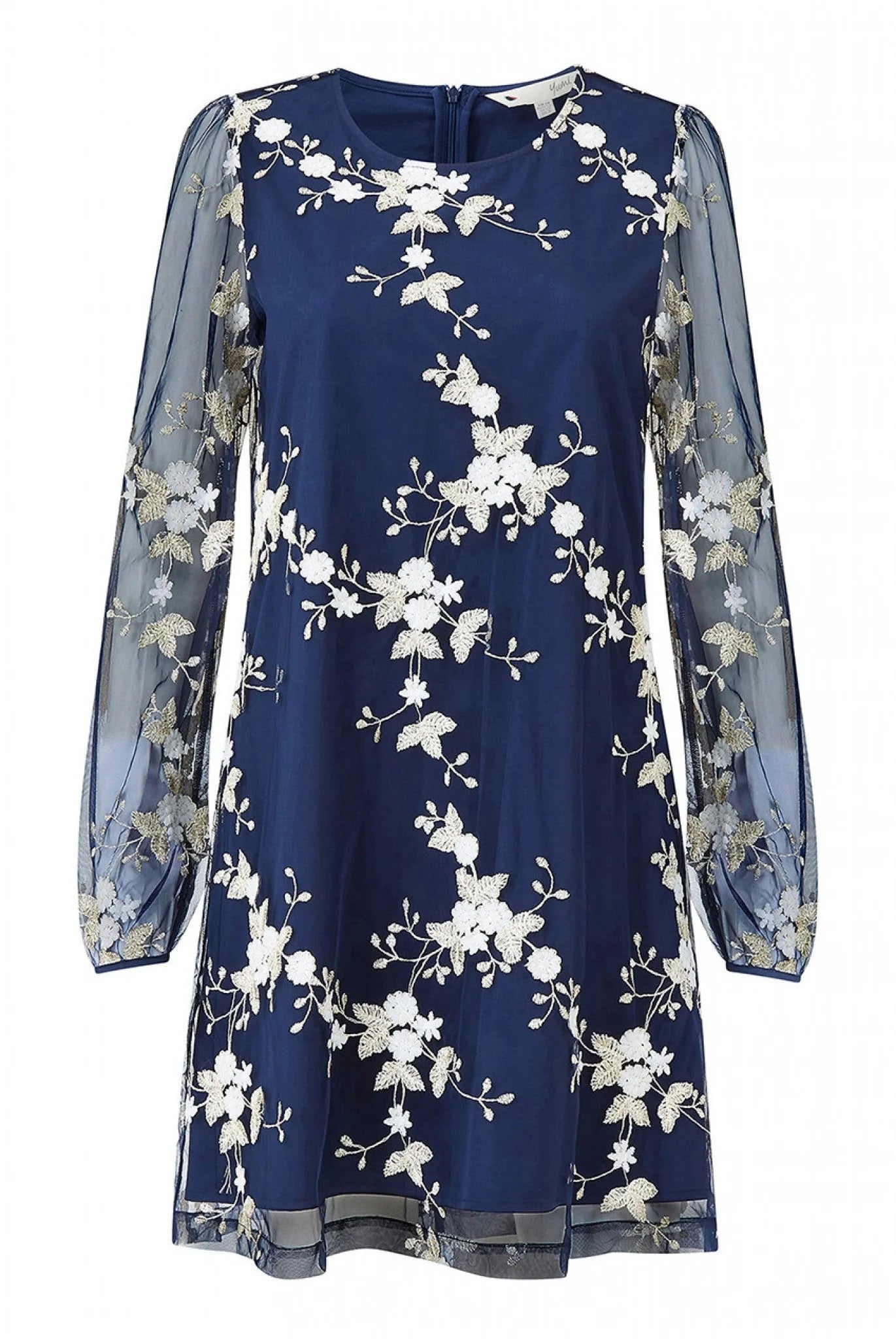 Yumi Navy Lace Mesh Tunic - Embroidered Dress